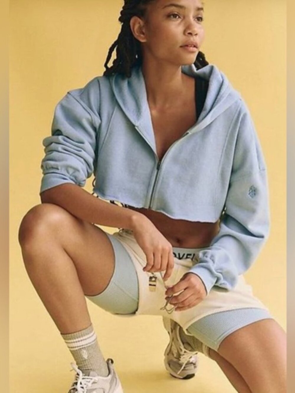 For the Win Micro Zip Up - Light Blue Cropped Hoodie - FP Movement